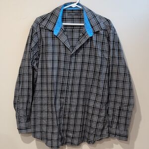 Plaid Long Sleeve Shirt with Blue Collar